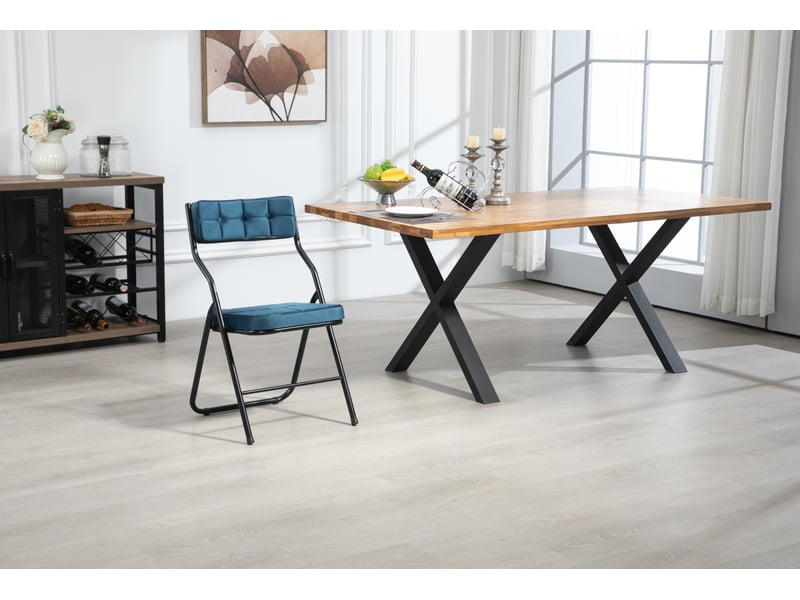  Lot de 2 chaises pliantes 47x46x80 cm, faciles à ranger, housse d'assise amovible, acier, velours bleu  - Conforama D