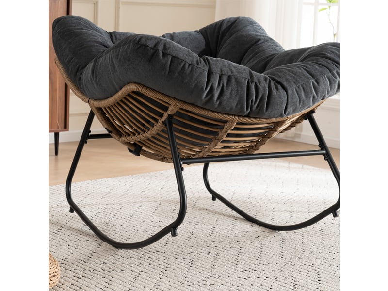  Fauteuil papasan à bascule avec structure métallique pour intérieur et extérieur en chenille noire, 96×58×31 cm  - Conforama E