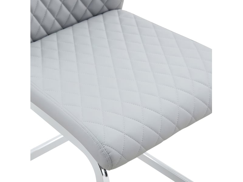  Lot de 2 chaises de salle à manger 43x50x100 cm, motif de losange, assise confort, argenté+gris clair, métal+pu  - Conforama E