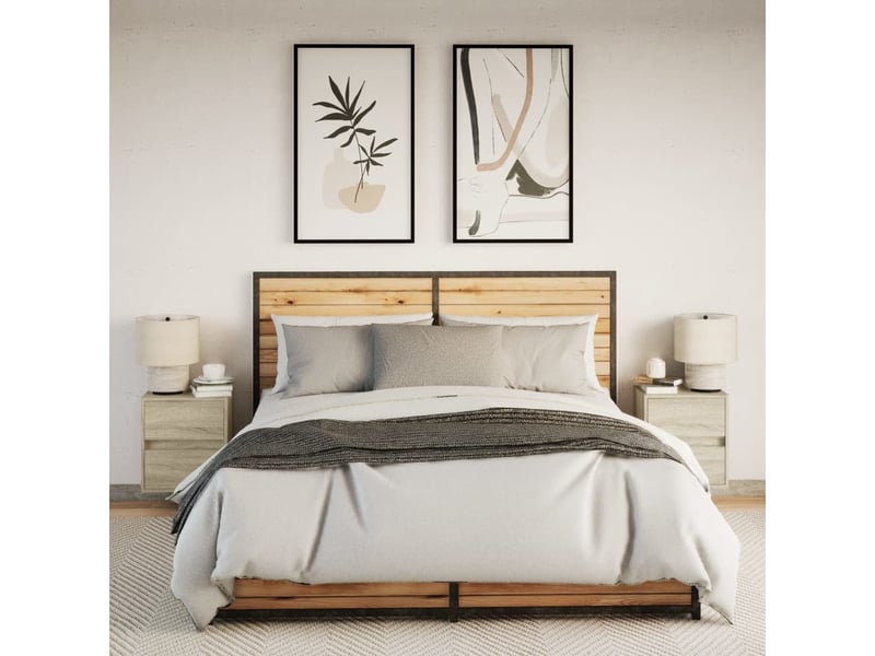Lot de 2 tables de chevet - cabinet de chevet - table de nuit murales avec lumières led chêne sonoma - Conforama C