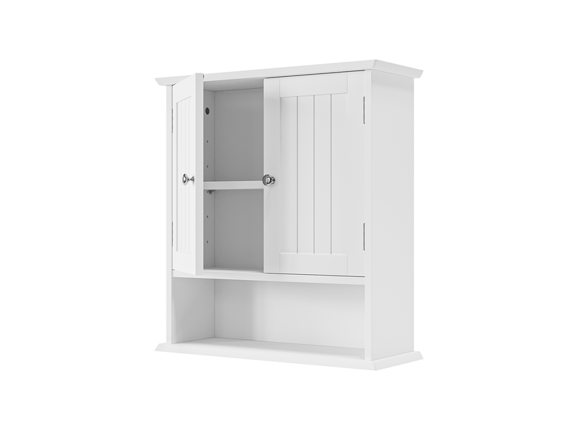  Armoire murale de salle de bains blanche avec 2 portes, étagères réglables et niche ouverte  - Conforama A