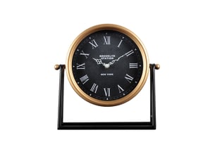 Horloge à poser en métal noir et doré