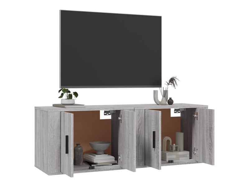  Lot de 2 meuble tv mural, meuble tv suspendu sonoma gris 57x34,5x40 cm  - Conforama C