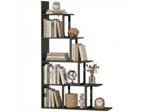 Étagère bibliothèque séparateur de pièce style industriel en escalier 5 étagères 102 x 30 x 160 cm coloris noir