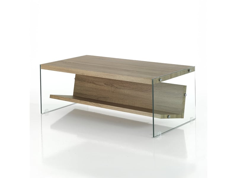 Table basse en verre et chêne avec porte-revues ace wood  - Conforama C