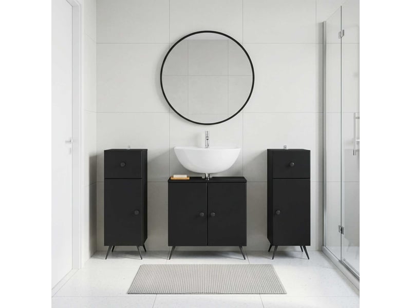  Ensemble de meuble de salle de bain 3 pièces breda noir cf63360  - Conforama B