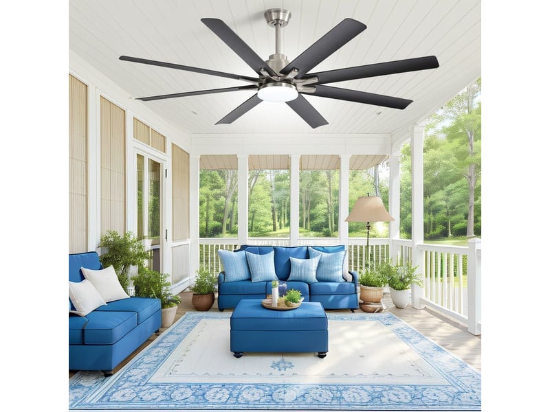  Ventilateur de plafond - avec télécommande et éclairage led et moteur réversible - abs - brushed nickel - 167.6 x 167.6 x 35.6 cm - installation au plafond - salon et chambre EU-KBS-66K002SMTY-SN-DC-BK-60 - Conforama C