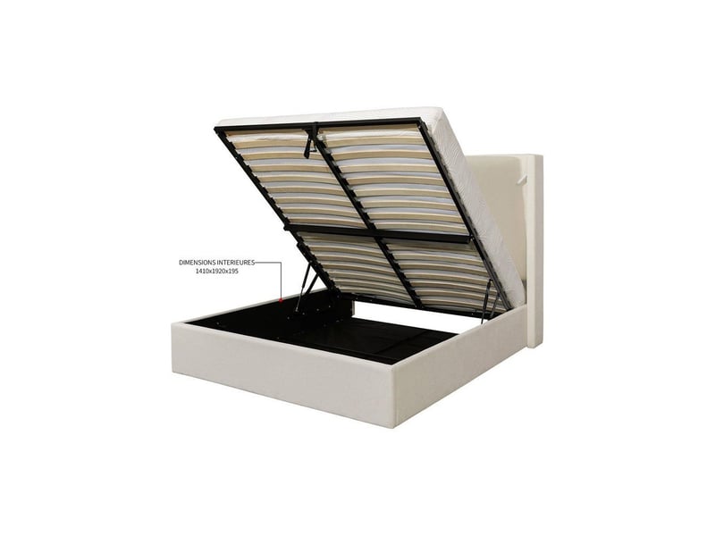  Lit coffre stan 2 140x190 avec velours beige côtelé tête de lit haute led usb a c KTSTAN2CORDWH140 - Conforama E