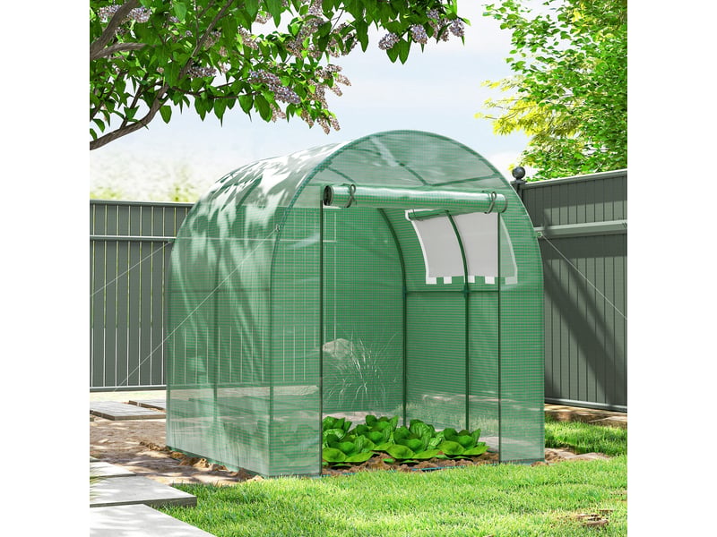  Serre, serre portable avec structure en acier et bâche en plastique, verte  - Conforama D