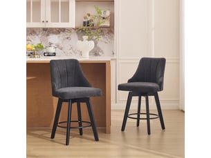 Lot de 2 tabourets de bar pivotants 53x53.5x94.5cm - avec dossier et repose-pédales en métal - tissu chenille - anthracite