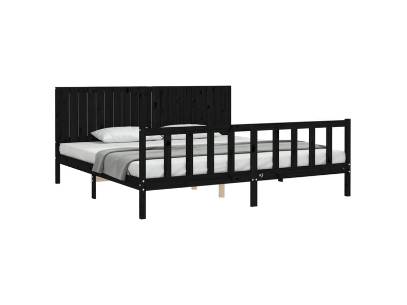 Lit double- lit adulte -  cadre de lit sans matelas noir 200x200 cm bois massif de pin  - Conforama C