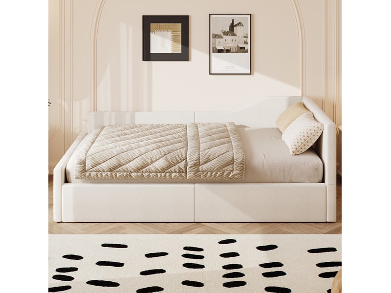  Lit banquette 140x200 cm avec rangement mdf et bois beige sans matelas  - Conforama B
