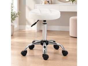 Tabouret roulant 35,5x51-67 cm, pivotant, réglable, avec roulettes, pour bureau et salon de coiffure, similicuir blanc