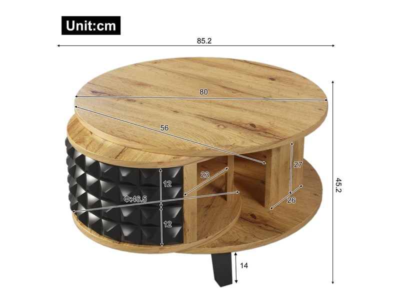  Table basse 85,2x80x45,2 cm rangement rotatif panneau de particules naturel  - Conforama E