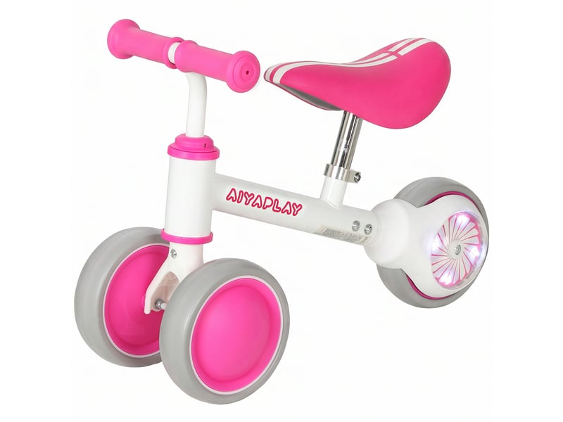  Draisienne bébé 1-2 ans, roue lumineuse, 3 roues eva silencieuses sans pédale, limiteur direction 135°, 51x22x36cm, rose  - Conforama B