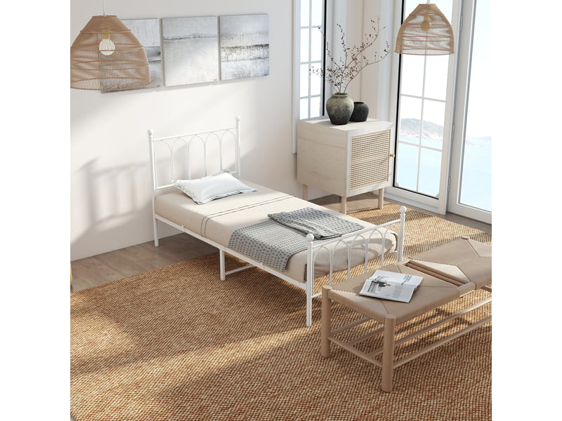 Lit 90 × 200 cm métal, tête et pied vintage, rangement sous le lit,blanc  - Conforama E