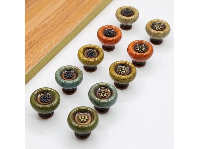  Ensemble de 4 boutons en céramique vintage, poignées rondes pour portes, meubles et tiroirs.  - Conforama E