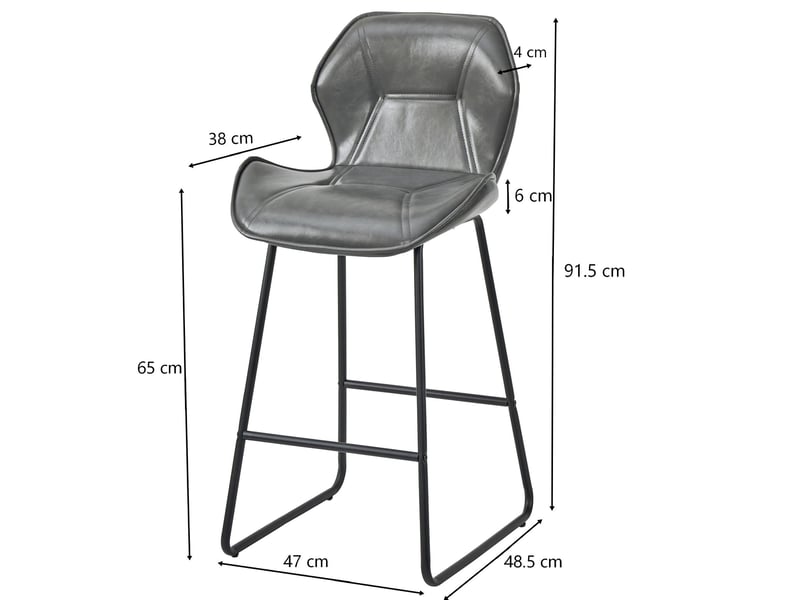  Tabouret de bar 2 pièces avec dossier ergonomique et repose-pieds, pour cuisine et bar, en simili cuir gris  - Conforama D