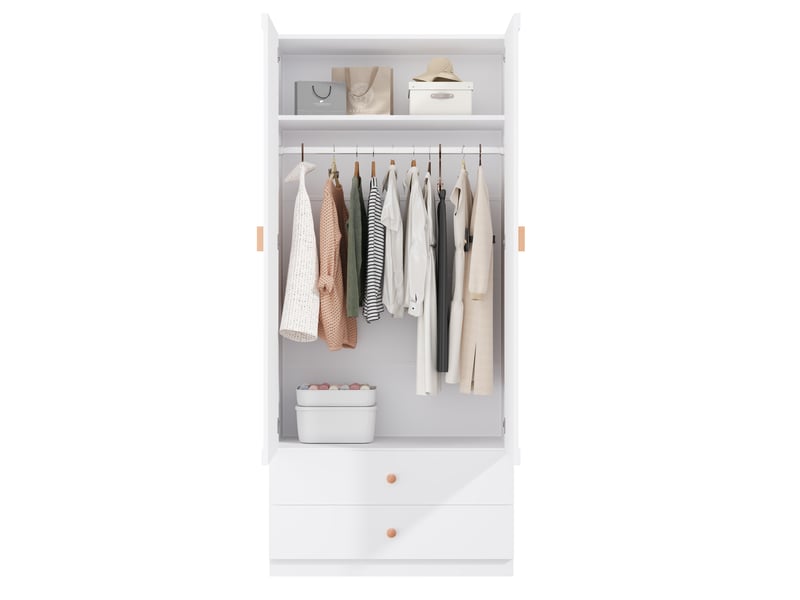  Armoire 200 x 90 x 45 cm avec poignées en bois massif, 1 penderie, 2 tiroirs et rangements, meuble moderne et fonctionnel pour chambre, chambre d’enfant ou bureau - blanc OPULERANE TRADING LTD - Conforama A