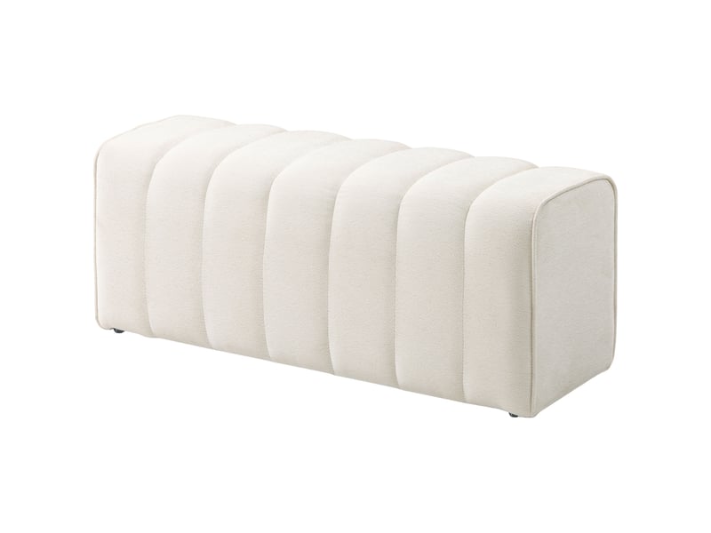  Banc de chambre moderne, banquette rembourrée avec structure en bois, capacité de charge jusqu'à 220 kg, repose-pieds, blanc crème  - Conforama B