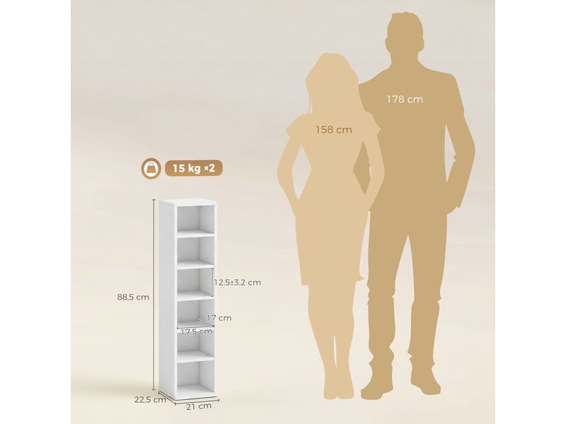  Ensemble de 2 étagères de rangement pour cd (204 cc), support tour blu-ray avec étagères réglables, organiseur de bibliothèque, blanc  - Conforama D