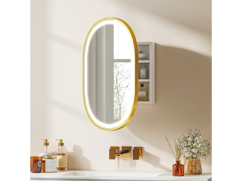  Armoire de salle de bain avec miroir led ovale antibuée 50 x 70 cm dorée (83 caractères)  - Conforama C