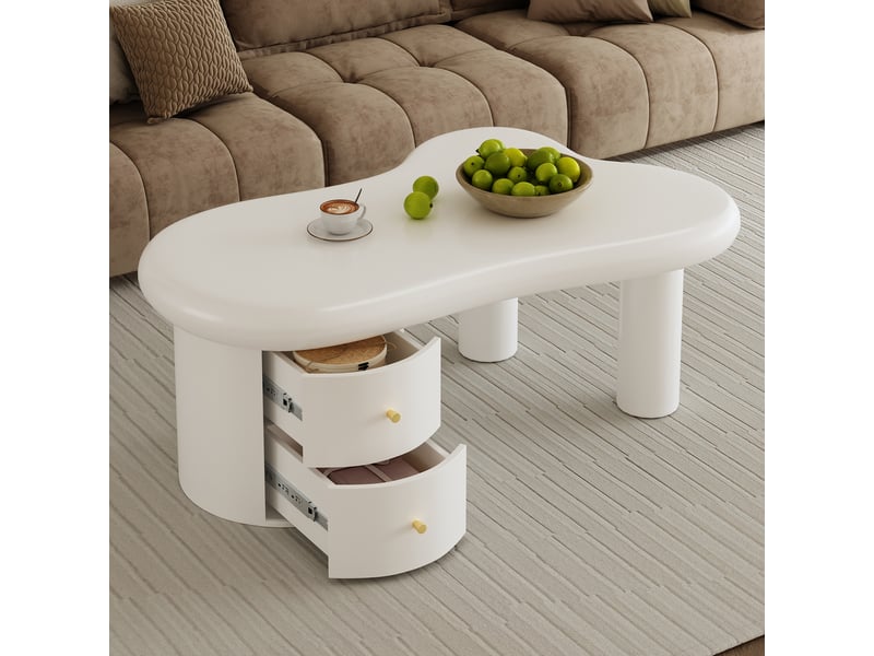  Table basse, blanc, 2 tiroirs, design moderne et fonctionnel pour salon  - Conforama E