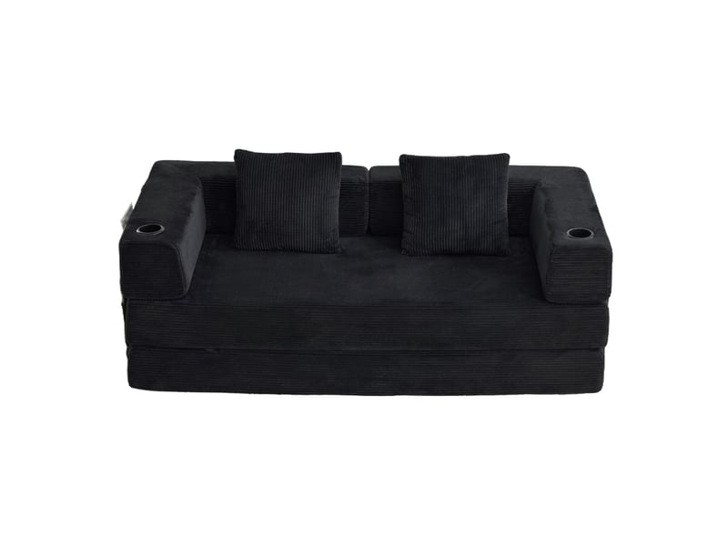  Canapé-lit de sol modenvie convertible 2 places en velours côtelé noir 185 x 92,5 x 60 cm  - Conforama A