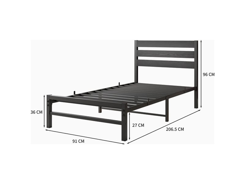  Tcqpz lit adulte 90x200 cm en métal noir avec tête de lit mdf  - Conforama C