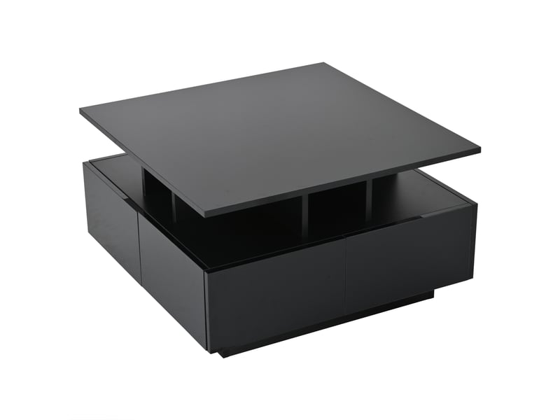 Table basse noire contemporaine avec led, forme géométrique et 4 tiroirs - design moderne - Conforama A