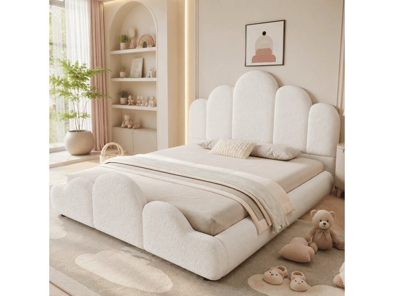  Lit enfant simple 140x200 cm avec tête de lit rembourrée, coins arrondis,boucle beige ABC - Conforama B