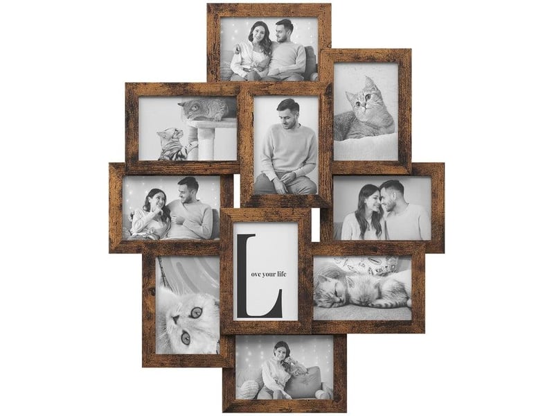  Pêle-mêle mural pour 10 photos 60 x 3,6 x 49,3 cm design contemporain style rustique en mdf noir 12_0009879  - Conforama A