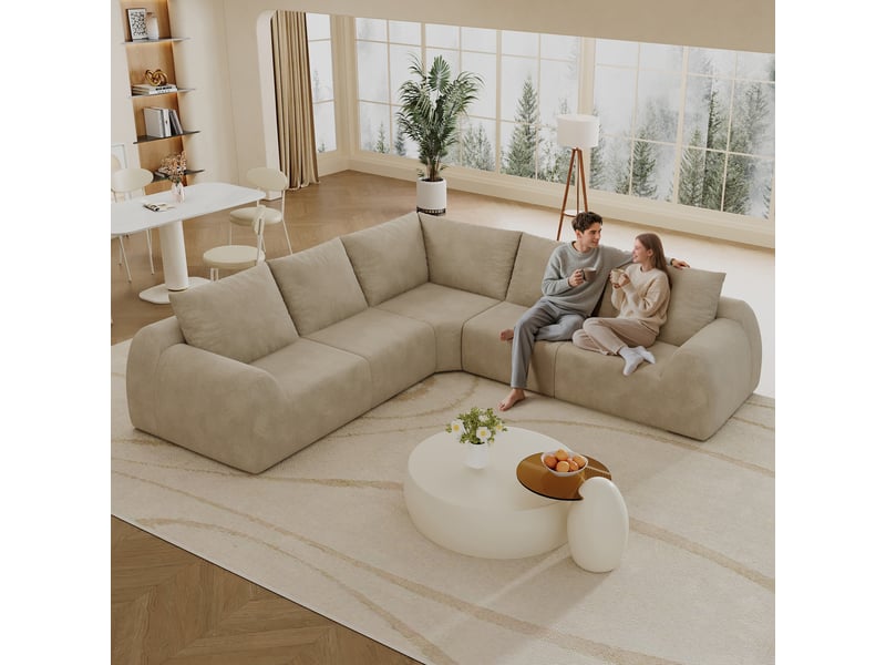  Canapé sans structure en mousse compressée 267 × 267 × 85 cm, kaki, tissu chenille, sans montage, mousse haute élasticité  - Conforama D