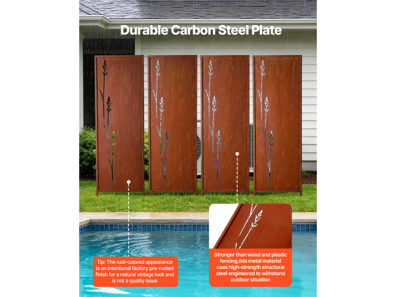 Vevor panneau brise vue exterieur metal 50x160 cm paravent exterieur decoratif autoportant, ecran deintimite, separation de jardin, acier au carbone, piquets de sol, motifs naturels ajoures, lot de 4 - Conforama D