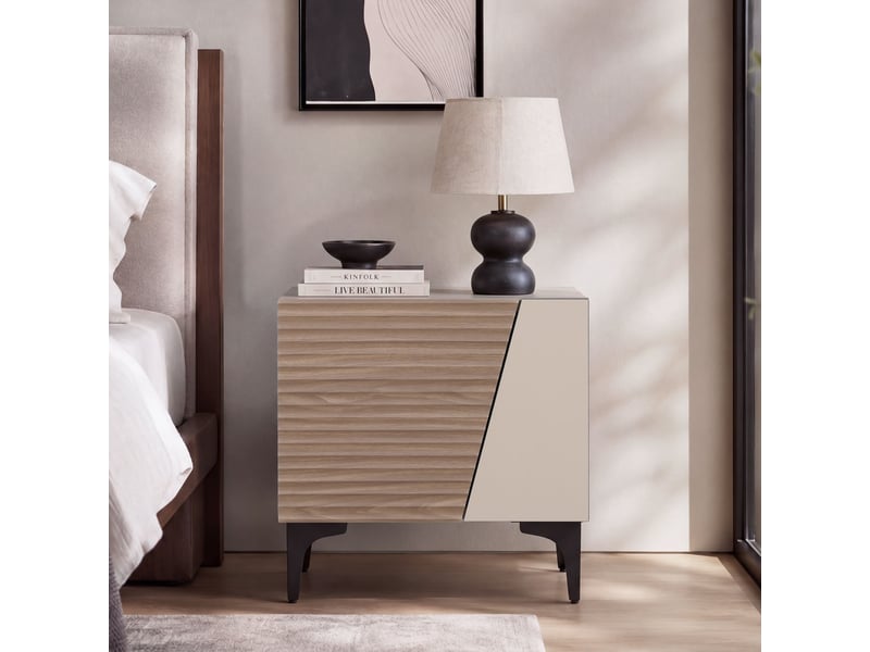  Table de chevet hwc-q83, commode, table d'appoint, armoire, compartiment de rangement à structure 3d, mdf mélaminé, 50 x 45 x 42 cm - aspect noyer clair  - Conforama B