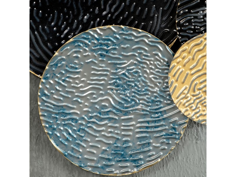  Décoration murale 3d métal 121x53 cm, cercles ondulés dorés, noirs et bleus, déco moderne pour salon et bureau  - Conforama D