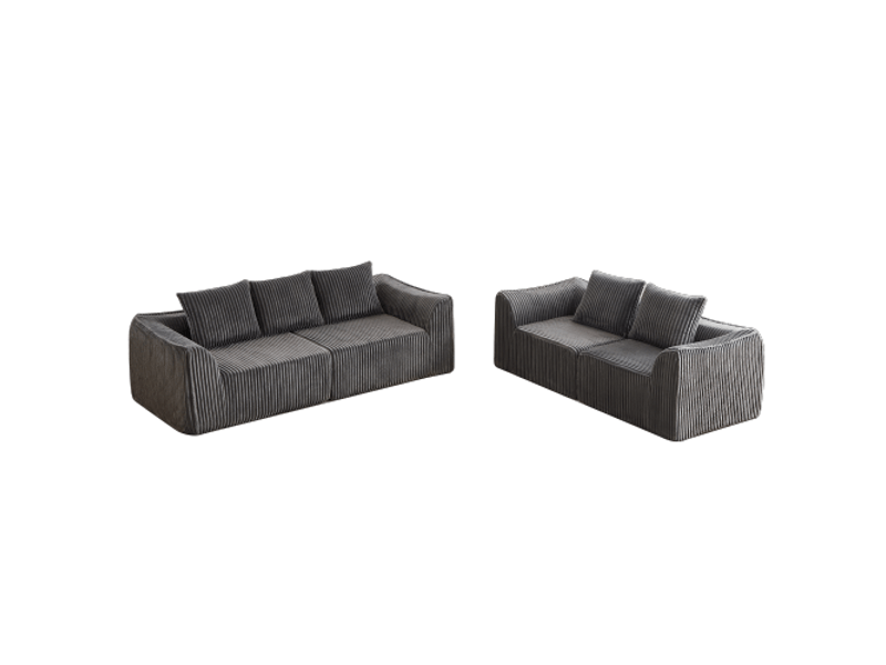 Canapé en velours côtelé, design minimaliste, lignes épurées, dossier incliné, 5 coussins inclus, salon moderne - Conforama D
