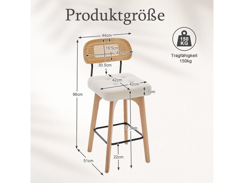 Lot de 2 tabourets de bar,44x51x96 cm,pivotants à 360°,chenille,beige - Conforama C