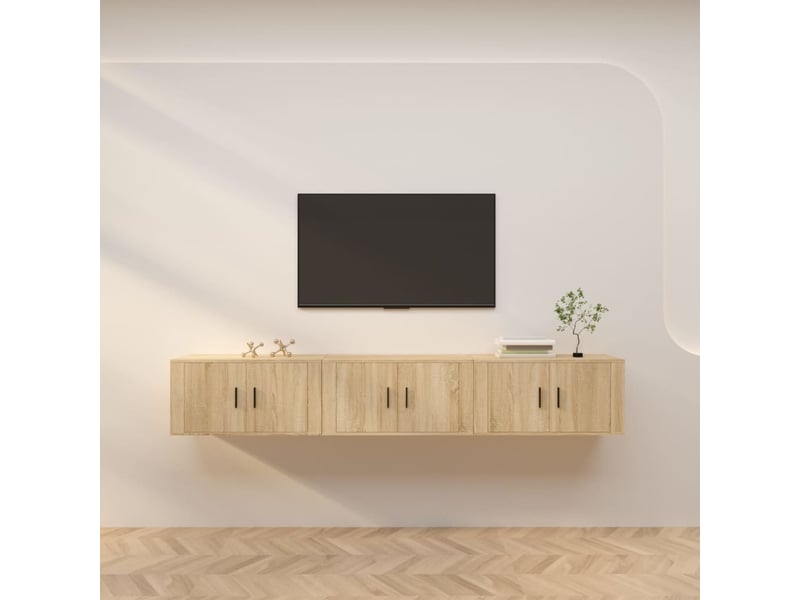  Lot de 3 meuble tv mural, meuble tv suspendu chêne sonoma 80x34,5x40 cm  - Conforama B