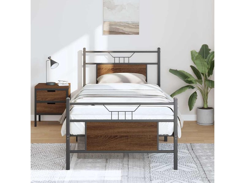  Lit simple- lit adulte -  cadre de lit sans matelas chêne marron 80x200cm bois ingénierie  - Conforama C