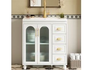 Meuble de salle de bains avec vasque 80x47x90 cm, 3 portes et 3 tiroirs, mdf, blanc