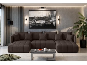 Canapé d'angle panoramique convertible <strong>AX LIVING </strong> <strong>VeliroU</strong> 6 places Velours marron avec coffre de rangement