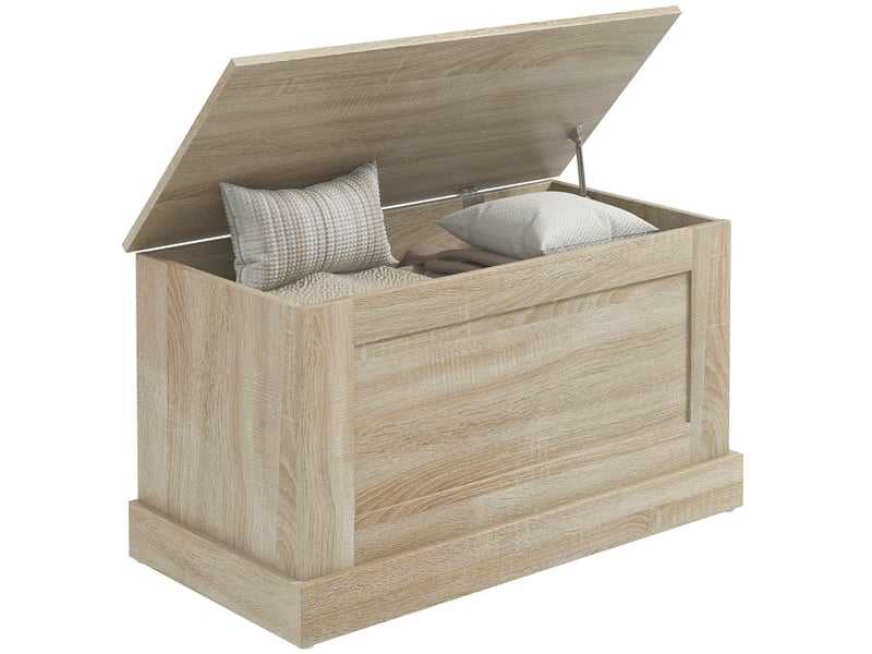  Coffre de rangement, coffre à s, avec charnière de sécurité, pour salon, en bois, 80 x 40 x 45 cm, bois naturel  - Conforama A
