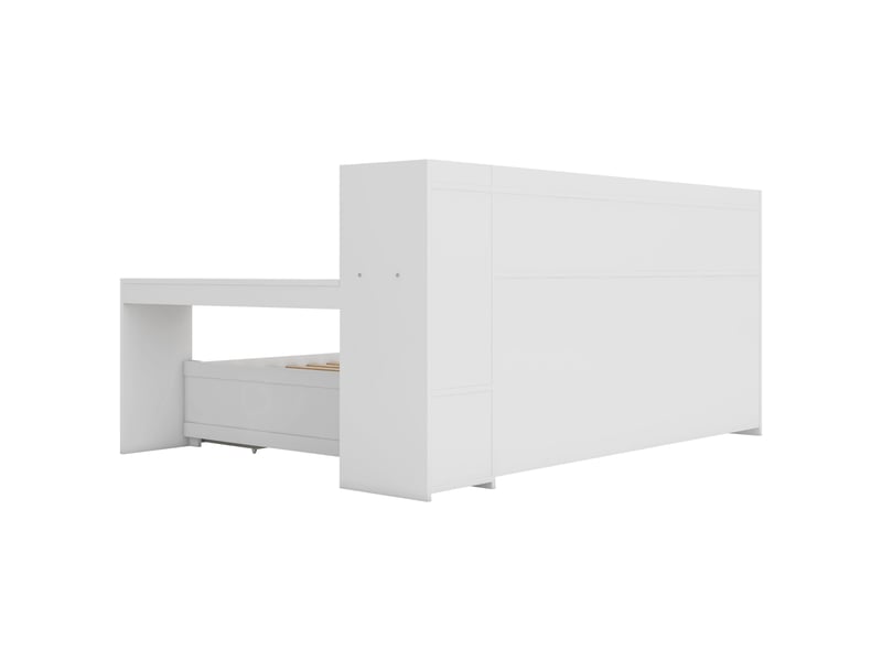 Lit simple 90x200 cm avec bureau, 2 tiroirs et usb, mdf, blanc, sans matelas - Conforama R