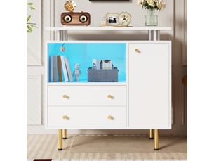 Meuble bas 2 portes coulissantes verre sideboard moderne led blanc 80 cm hauteur 80 cm
