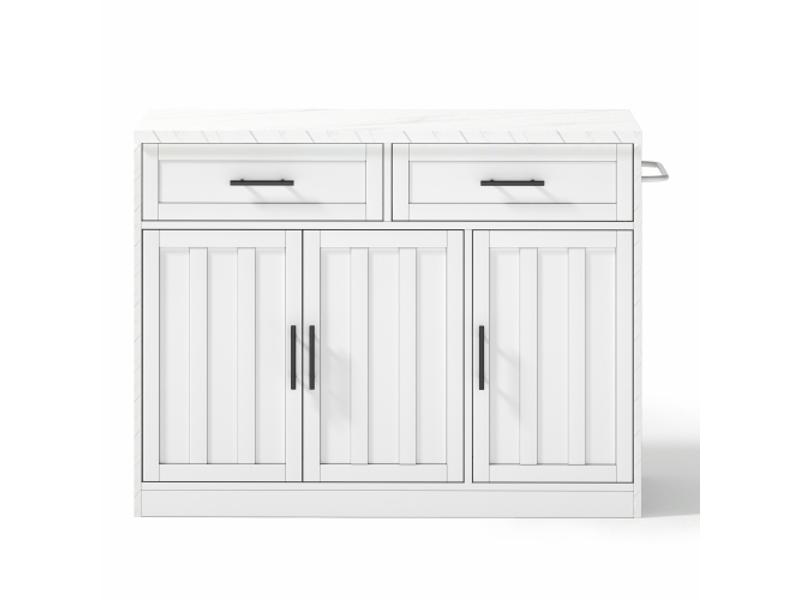  Îlot central 120 cm avec rangement, prises et usb intégrés, poignées métal, idéal petite cuisine  - Conforama A