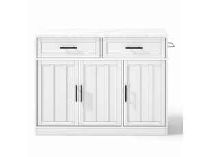 Îlot central 120 cm avec rangement, prises et usb intégrés, poignées métal, idéal petite cuisine