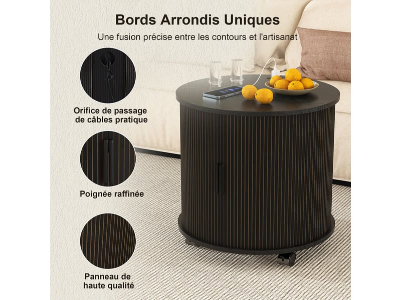  Meuble nuit rond 60x60x60 cm, table de chevet compacte avec tiroir intégré et prise électrique, design mid-century  - Conforama E