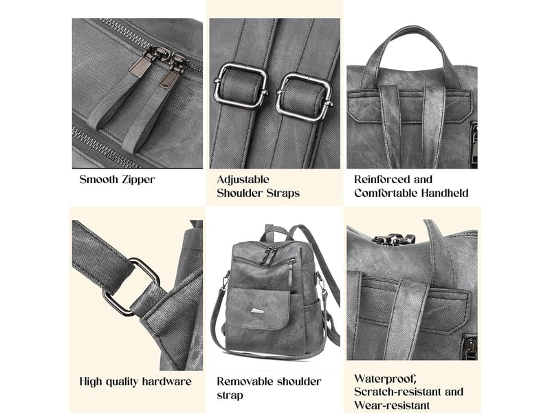  Sac à dos femme en cuir, petit format – imperméable, anti-vol, bandoulière pour ladies-gris  - Conforama D