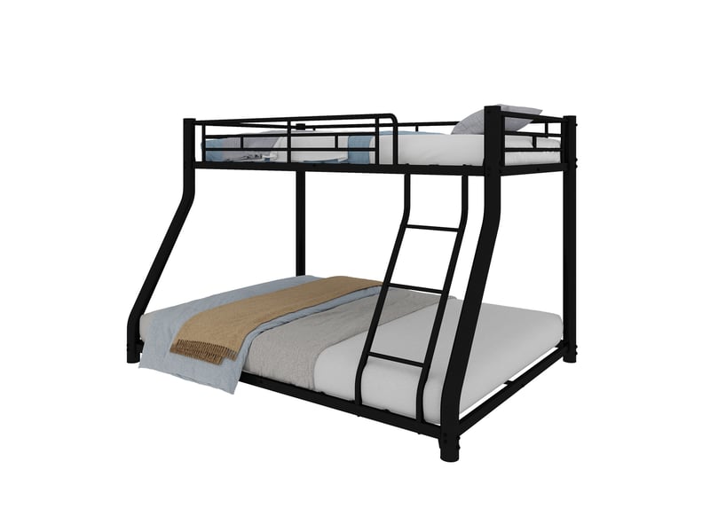  Lit superposé, 90x190 cm et 140x190 cm, couchage superposé, structure robuste, matelas non inclus, métal, coloris noir  - Conforama A